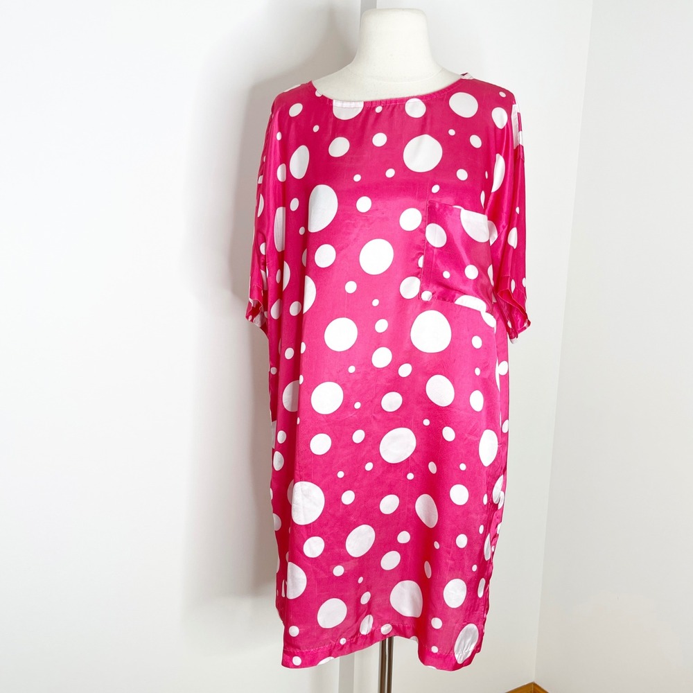 Jennifer Logan Womens 4XL Pink White Polka Dot Short Sleeve Shift Pocket Dress